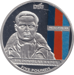 2010 FIVE POUNDS SILVER PROOF SIR DOUGLAS BADER - SILVER WORLD COINS - Cambridgeshire Coins