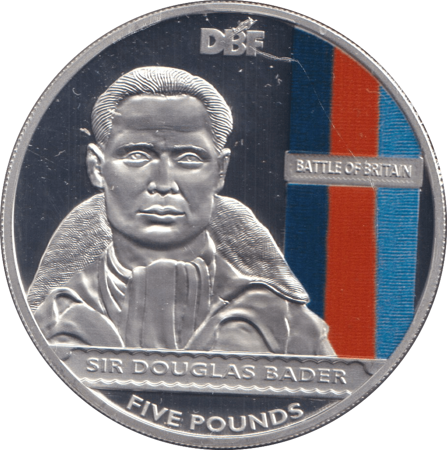 2010 FIVE POUNDS SILVER PROOF SIR DOUGLAS BADER - SILVER WORLD COINS - Cambridgeshire Coins