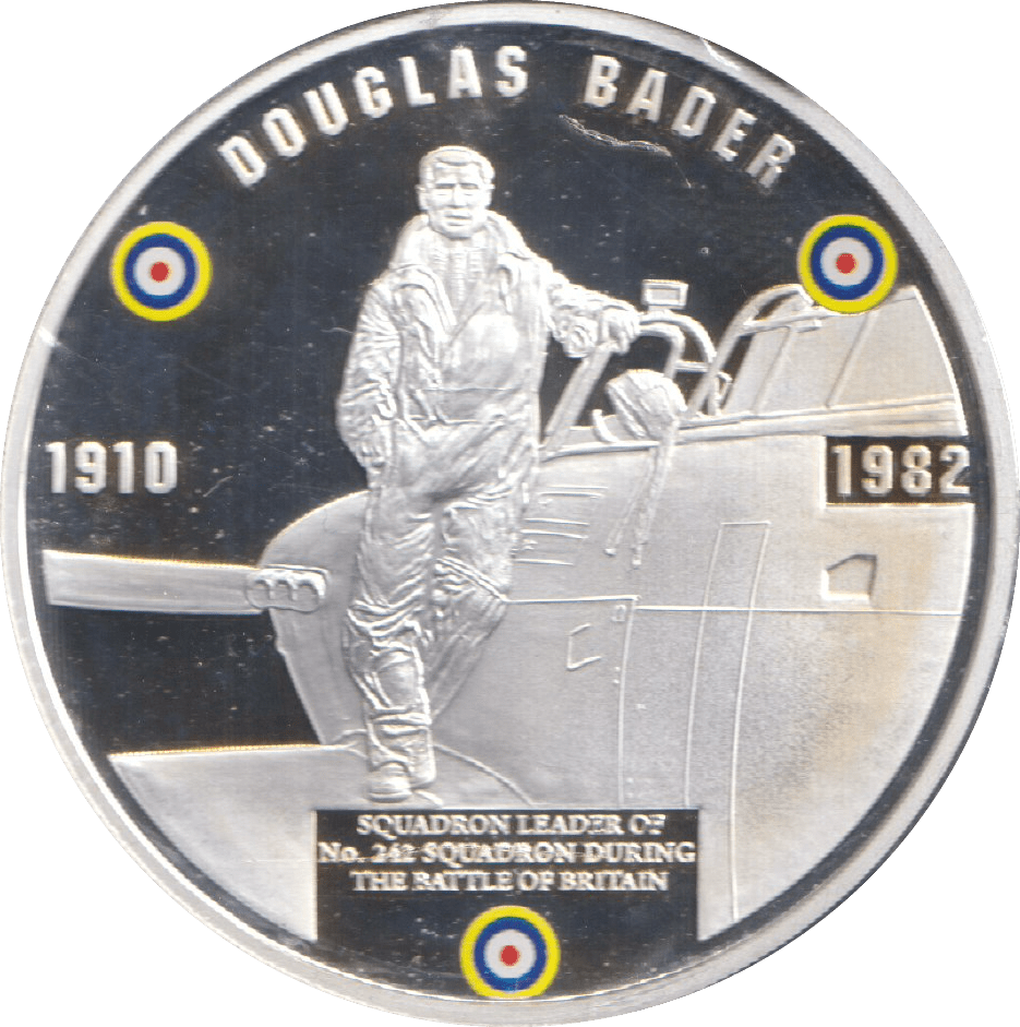 2010 SILVER PLATED MEDALLION BATTLE OF BRITAIN DOUGLAS BADER - WORLD COINS - Cambridgeshire Coins