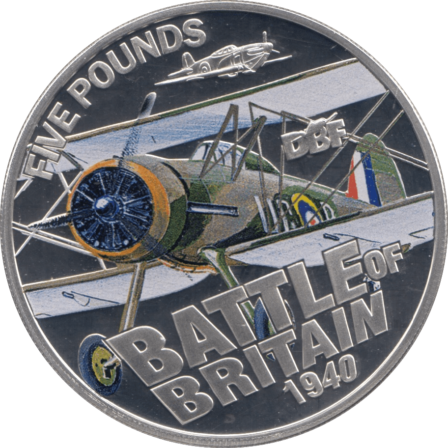 2010 SILVER PROOF FIVE POUNDS BATTLE OF BRITAIN GUERNSEY - SILVER WORLD COINS - Cambridgeshire Coins