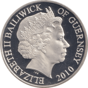 2010 SILVER PROOF FIVE POUNDS GUERNSEY NATIONAL SERVICE - SILVER WORLD COINS - Cambridgeshire Coins
