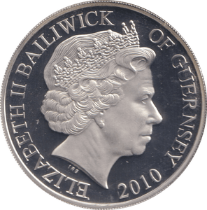 2010 SILVER PROOF FIVE POUNDS GUERNSEY NATIONAL SERVICE - SILVER WORLD COINS - Cambridgeshire Coins