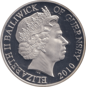 2010 SILVER PROOF FIVE POUNDS GUERNSEY NATIONAL SERVICE - SILVER WORLD COINS - Cambridgeshire Coins