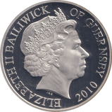 2010 SILVER PROOF FIVE POUNDS GUERNSEY NATIONAL SERVICE - SILVER WORLD COINS - Cambridgeshire Coins