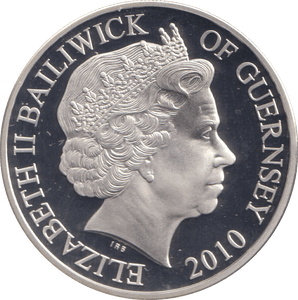 2010 SILVER PROOF FIVE POUNDS GUERNSEY - SILVER WORLD COINS - Cambridgeshire Coins
