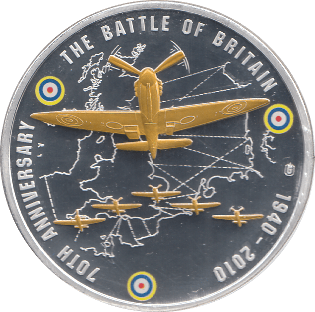 2010 SILVER PROOF PLATED BATTLE OF BRITAIN 70TH ANNIVERSARY - WORLD COINS - Cambridgeshire Coins