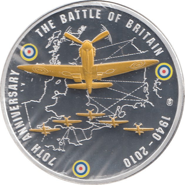 2010 SILVER PROOF PLATED BATTLE OF BRITAIN 70TH ANNIVERSARY - WORLD COINS - Cambridgeshire Coins