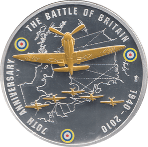 2010 SILVER PROOF PLATED BATTLE OF BRITAIN 70TH ANNIVERSARY - WORLD COINS - Cambridgeshire Coins