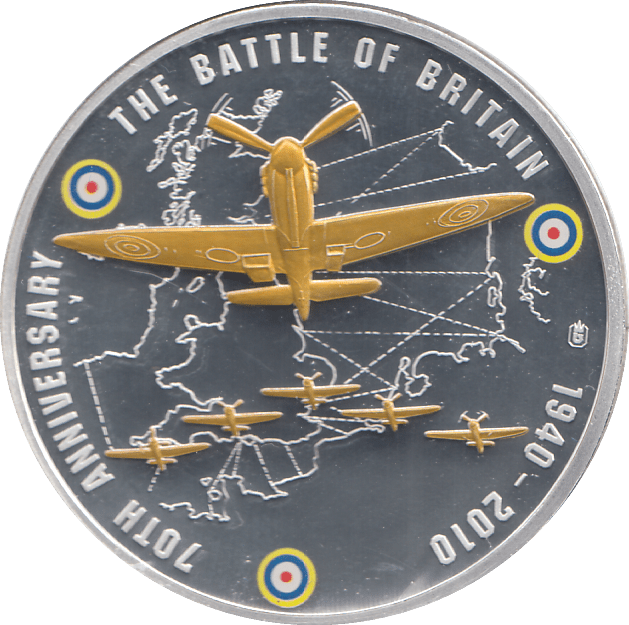 2010 SILVER PROOF PLATED BATTLE OF BRITAIN 70TH ANNIVERSARY - WORLD COINS - Cambridgeshire Coins