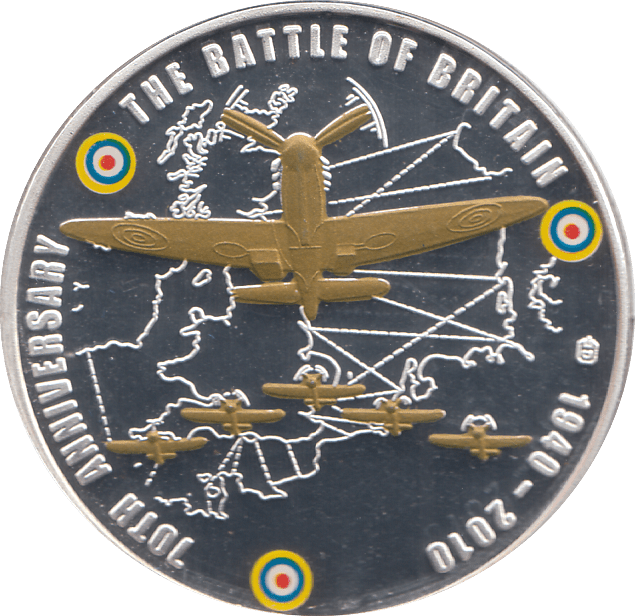 2010 SILVER PROOF PLATED BATTLE OF BRITAIN 70TH ANNIVERSARY - WORLD COINS - Cambridgeshire Coins