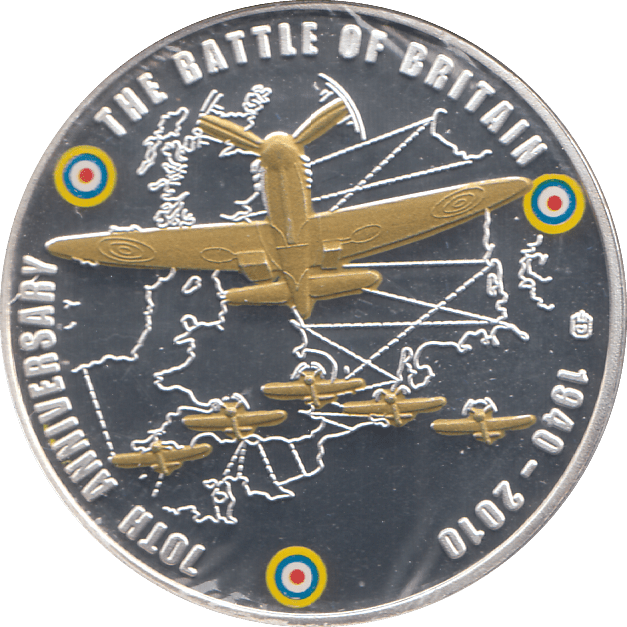 2010 SILVER PROOF PLATED BATTLE OF BRITAIN 70TH ANNIVERSARY - WORLD COINS - Cambridgeshire Coins