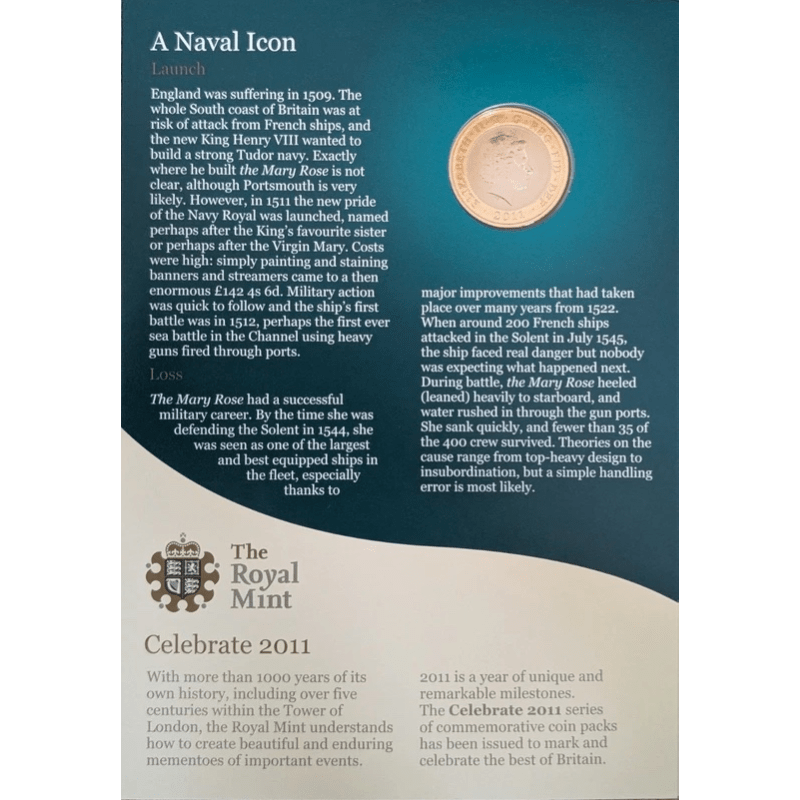 2011 BRILLIANT UNCIRCULATED £2 PRESENTATION PACK MARY ROSE - £2 BU PACK - Cambridgeshire Coins