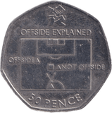 2011 CIRCULATED LONDON OLYMPIC OFF SIDE FOOTBALL 50P - 50p CIRCULATED OLYMPIC - Cambridgeshire Coins