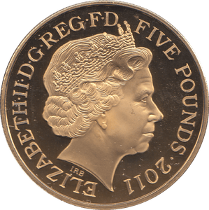 2011 GOLD PLATED PROOF 5 POUNDS - WORLD COINS - Cambridgeshire Coins