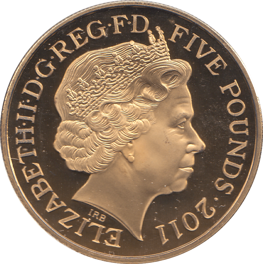 2011 GOLD PLATED PROOF 5 POUNDS - WORLD COINS - Cambridgeshire Coins
