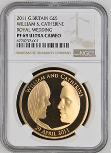 2011 GOLD PROOF £5 WILLIAM CATHERINE ROYAL WEDDING ( NGC ) PF 69 ULTRA CAMEO - NGC GOLD COINS - Cambridgeshire Coins