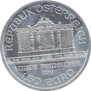 2011 SILVER 1 OZ WIENER PHILHARMONIKER 1,50 EURO AUSTRIA - SILVER WORLD COINS - Cambridgeshire Coins
