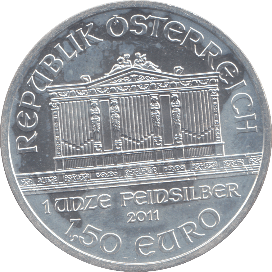 2011 SILVER 1 OZ WIENER PHILHARMONIKER 1,50 EURO AUSTRIA - SILVER WORLD COINS - Cambridgeshire Coins