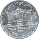 2011 SILVER 1 OZ WIENER PHILHARMONIKER 1,50 EURO AUSTRIA - SILVER WORLD COINS - Cambridgeshire Coins