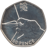 2011 SILVER OLYMPIC 50P ARCHERY ( BU ) - SILVER WORLD COINS - Cambridgeshire Coins
