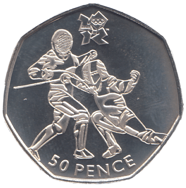 2011 SILVER OLYMPIC 50P FENCING ( BU ) - SILVER WORLD COINS - Cambridgeshire Coins