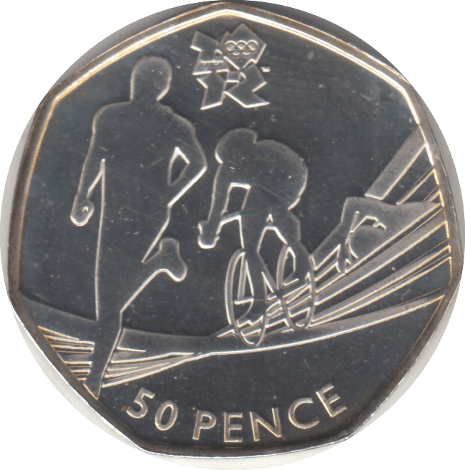 2011 SILVER OLYMPIC 50P TRIATHLON - SILVER WORLD COINS - Cambridgeshire Coins