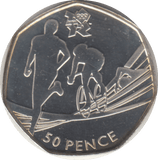 2011 SILVER OLYMPIC 50P TRIATHLON - SILVER WORLD COINS - Cambridgeshire Coins