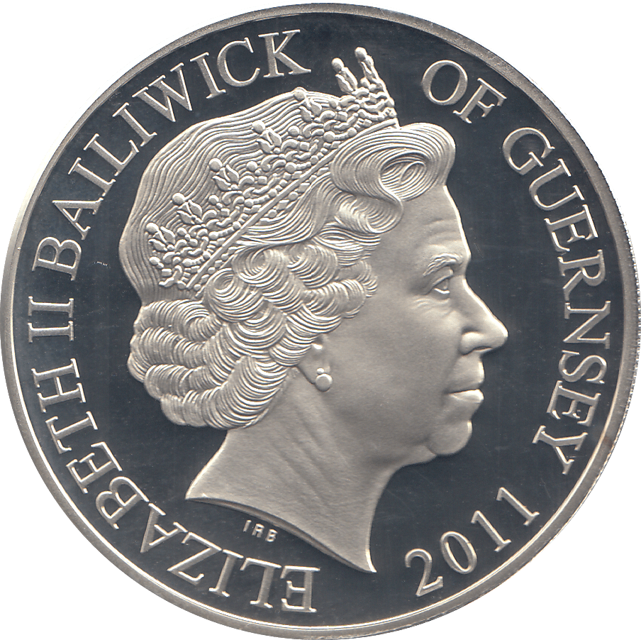 2011 SILVER PROOF FIVE POUNDS GUERNSEY THE CROWN OF THE FAITHFUL - SILVER WORLD COINS - Cambridgeshire Coins