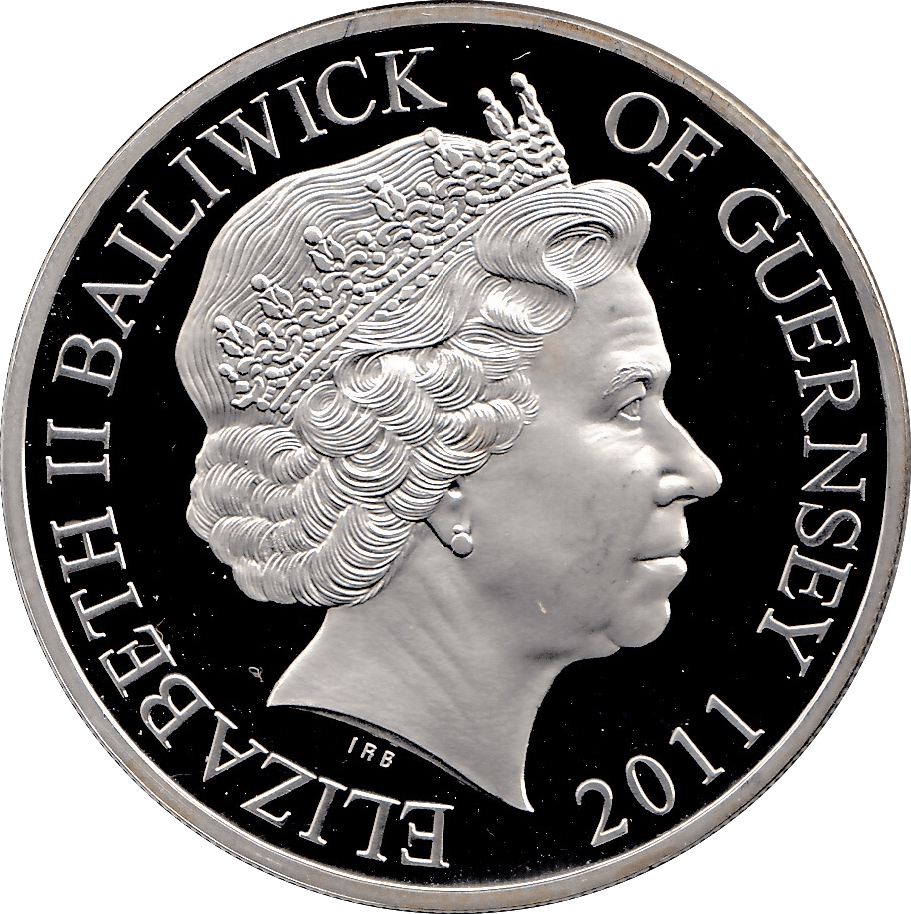 2011 SILVER PROOF FIVE POUNDS GUERNSEY - SILVER WORLD COINS - Cambridgeshire Coins