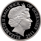 2011 SILVER PROOF FIVE POUNDS GUERNSEY - SILVER WORLD COINS - Cambridgeshire Coins