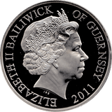 2011 SILVER PROOF FIVE POUNDS GUERNSEY - SILVER WORLD COINS - Cambridgeshire Coins