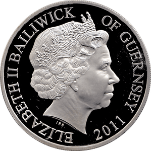 2011 SILVER PROOF FIVE POUNDS GUERNSEY - SILVER WORLD COINS - Cambridgeshire Coins
