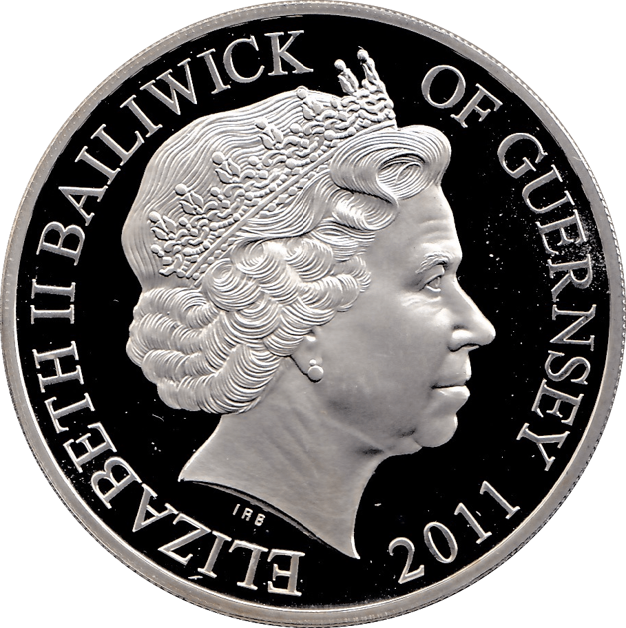 2011 SILVER PROOF FIVE POUNDS GUERNSEY - SILVER WORLD COINS - Cambridgeshire Coins