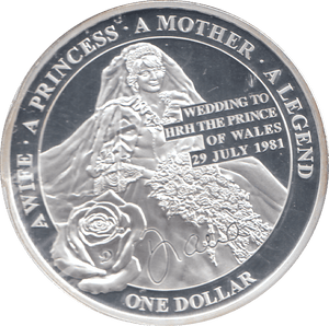 2011 SILVER PROOF PLATED PRINCESS DIANA ONE DOLLAR - SILVER WORLD COINS - Cambridgeshire Coins