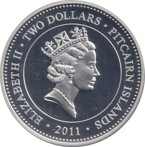 2011 SILVER PROOF TWO DOLLAR PITCAIRN ISLANDS - SILVER WORLD COINS - Cambridgeshire Coins