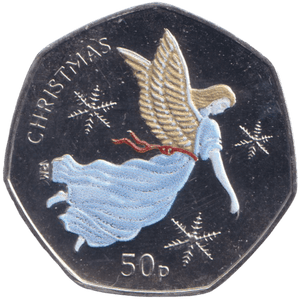 2012 CHRISTMAS 50P NATIVITY ANGEL COLOURISED ISLE OF MAN ( BUNC ) 1 - 50P REGIONAL ISSUES - Cambridgeshire Coins