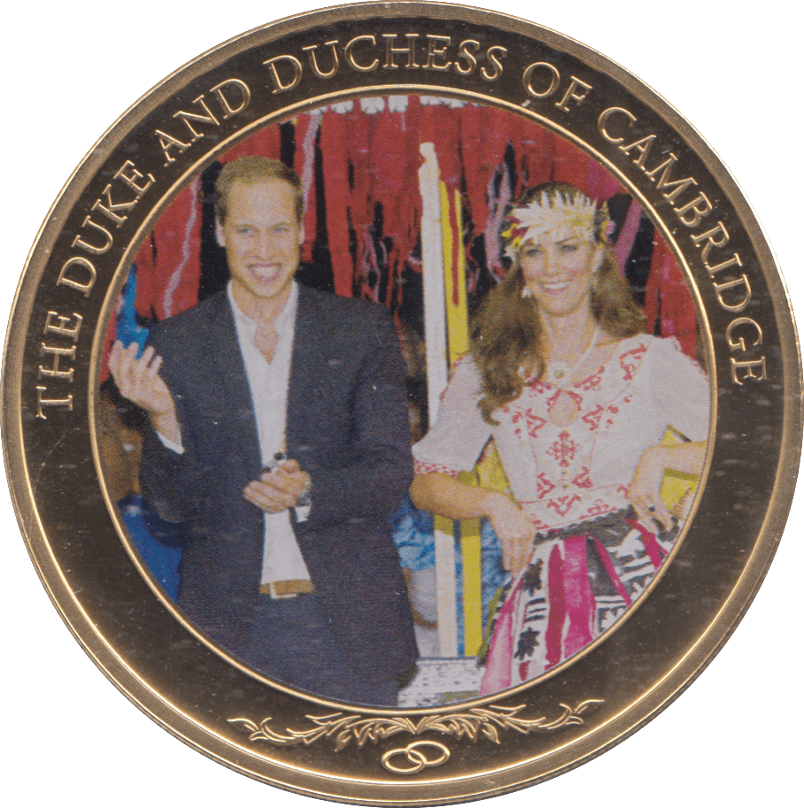 2012 GOLD PLATED ONE DOLLAR THE DUKE AND DUCHESS OF CAMBRIDGE - WORLD COINS - Cambridgeshire Coins