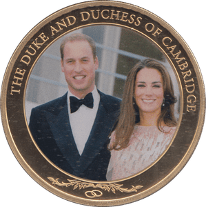 2012 GOLD PLATED ONE DOLLAR THE DUKE AND DUCHESS OF CAMBRIDGE - WORLD COINS - Cambridgeshire Coins
