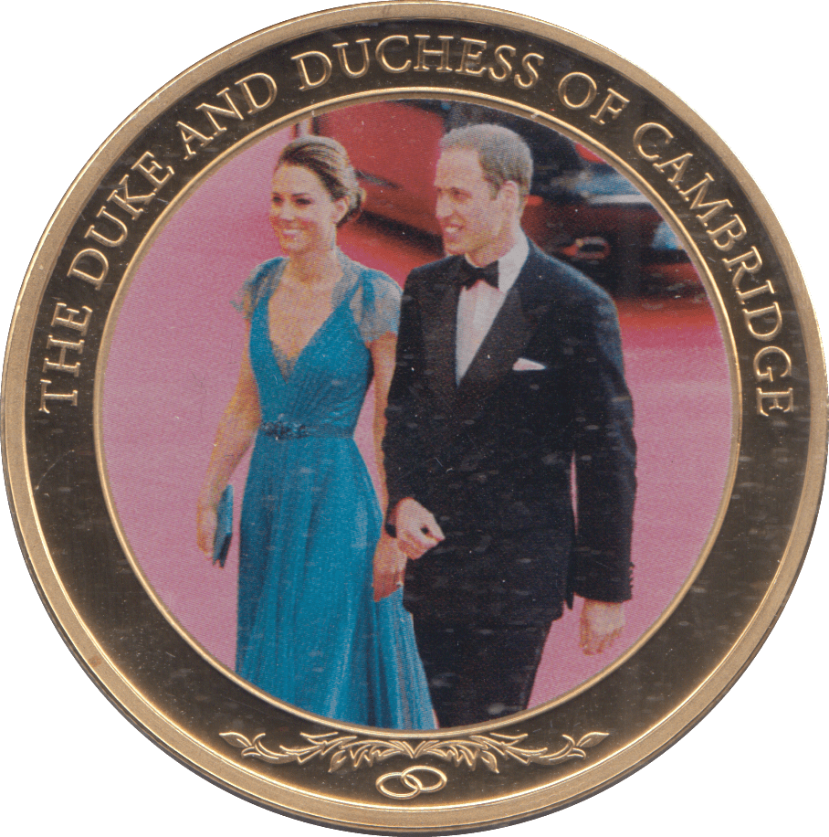 2012 GOLD PLATED ONE DOLLAR THE DUKE AND DUCHESS OF CAMBRIDGE - WORLD COINS - Cambridgeshire Coins