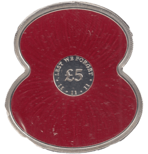 2012 POPPY SHAPE FIVE POUND LEST WE FORGET - £5 BU - Cambridgeshire Coins