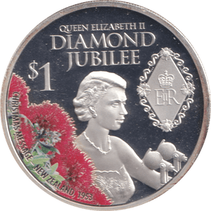 2012 SILVER PROOF 1 DOLLAR NEW ZEALAND DIAMOND JUBILEE - SILVER WORLD COINS - Cambridgeshire Coins