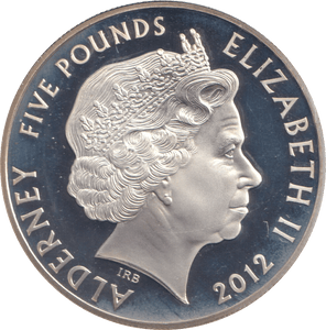 2012 SILVER PROOF £5 ALDERNEY - SILVER WORLD COINS - Cambridgeshire Coins