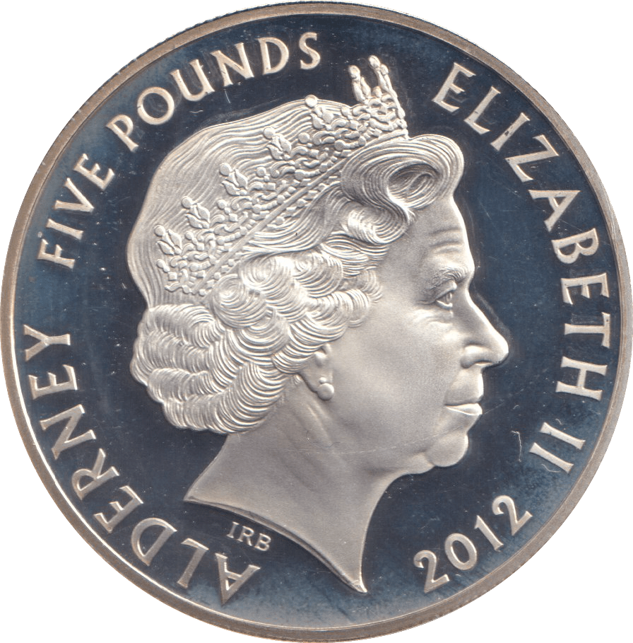 2012 SILVER PROOF £5 ALDERNEY - SILVER WORLD COINS - Cambridgeshire Coins
