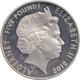 2012 SILVER PROOF FIVE POUND ALDERNEY - SILVER WORLD COINS - Cambridgeshire Coins