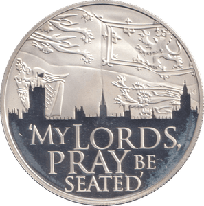 2012 SILVER PROOF FIVE POUNDS ALDERNEY MY LORDS, PRAY BE SEATED - SILVER WORLD COINS - Cambridgeshire Coins