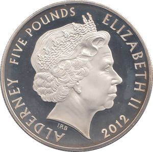 2012 SILVER PROOF FIVE POUNDS ALDERNEY - SILVER WORLD COINS - Cambridgeshire Coins