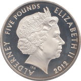2012 SILVER PROOF FIVE POUNDS ALDERNEY - SILVER WORLD COINS - Cambridgeshire Coins