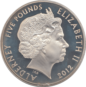 2012 SILVER PROOF FIVE POUNDS ALDERNEY - SILVER WORLD COINS - Cambridgeshire Coins