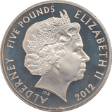 2012 SILVER PROOF FIVE POUNDS ALDERNEY - SILVER WORLD COINS - Cambridgeshire Coins