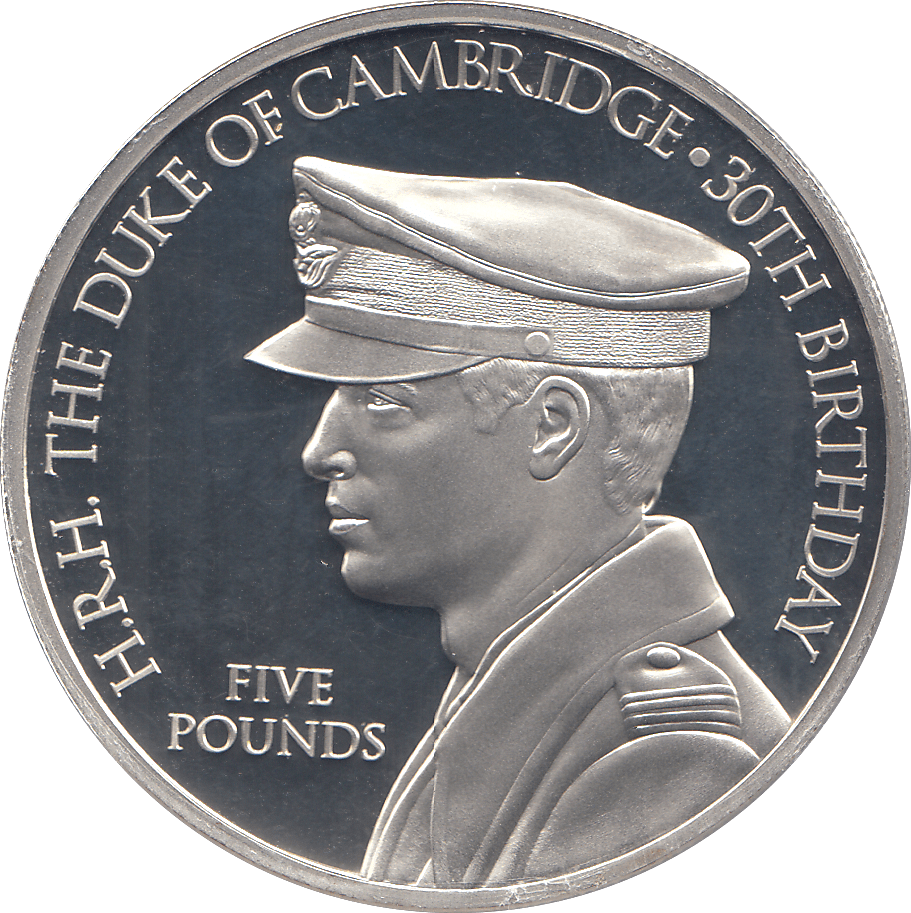 2012 SILVER PROOF FIVE POUNDS BAILIWICK JERSEY DUKE OF CAMBRIDGE 30TH BDAY - SILVER WORLD COINS - Cambridgeshire Coins